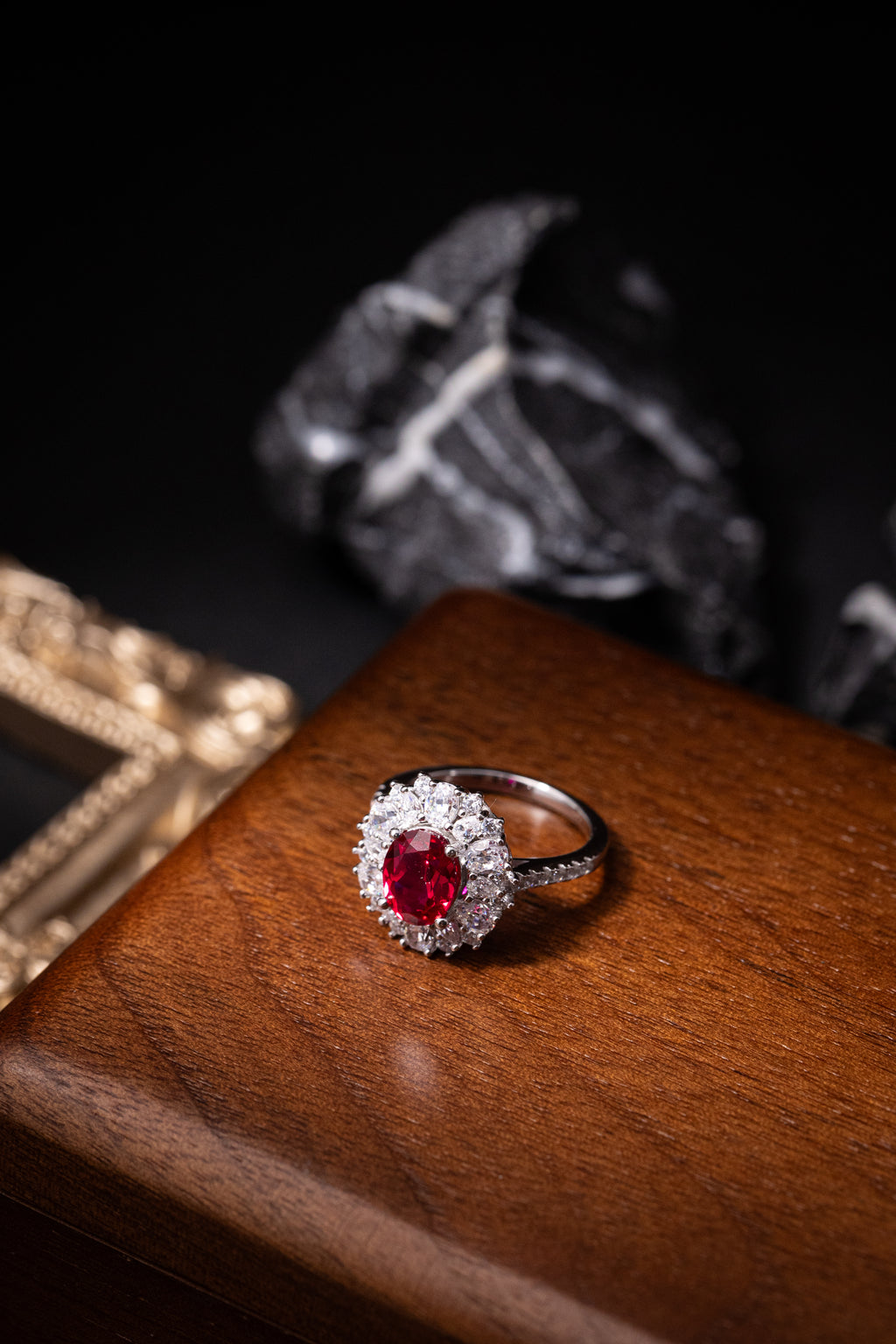 925 Sterling Silver Ruby Oval Halo Jewelry Set