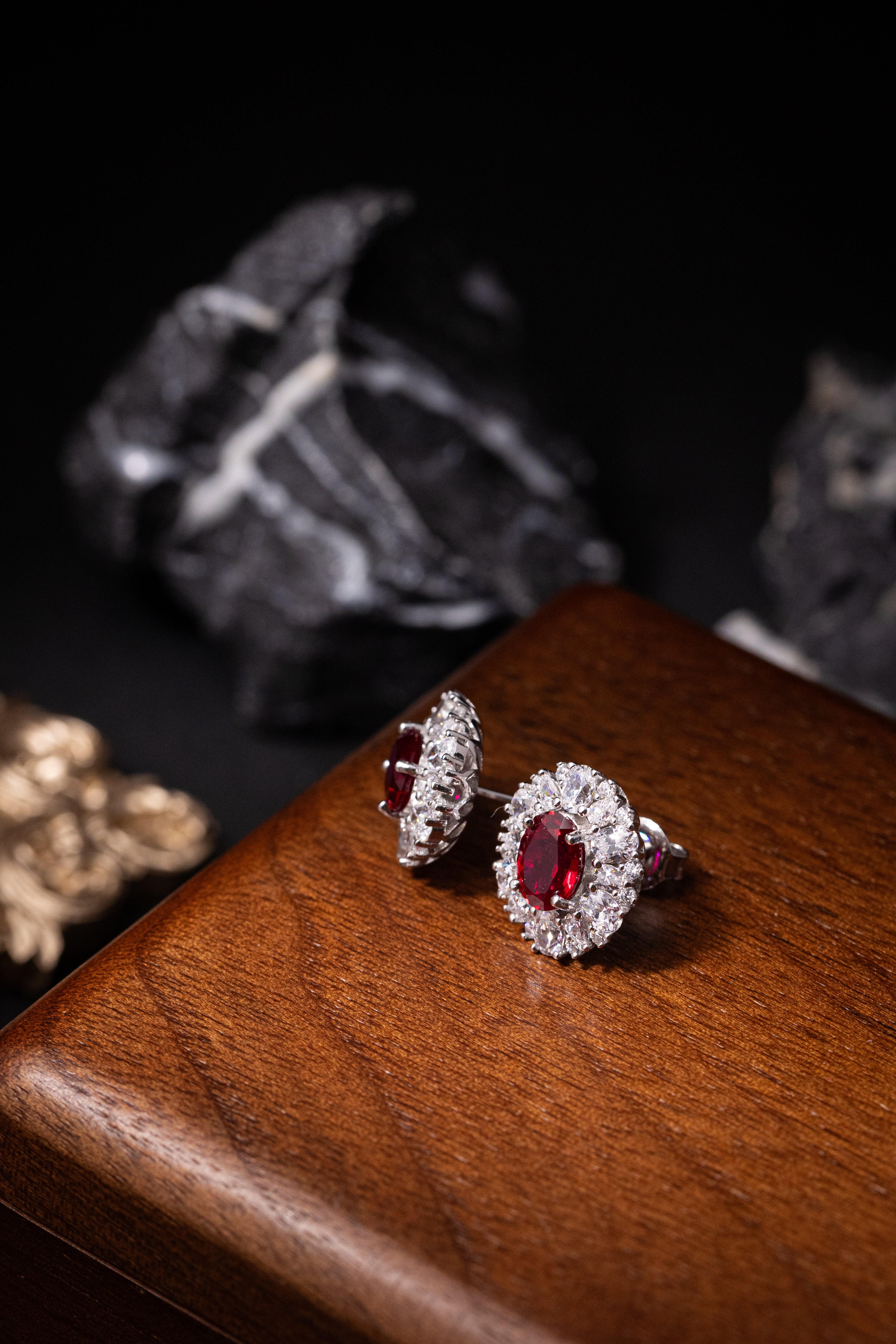 925 Sterling Silver Ruby Oval Halo Jewelry Set