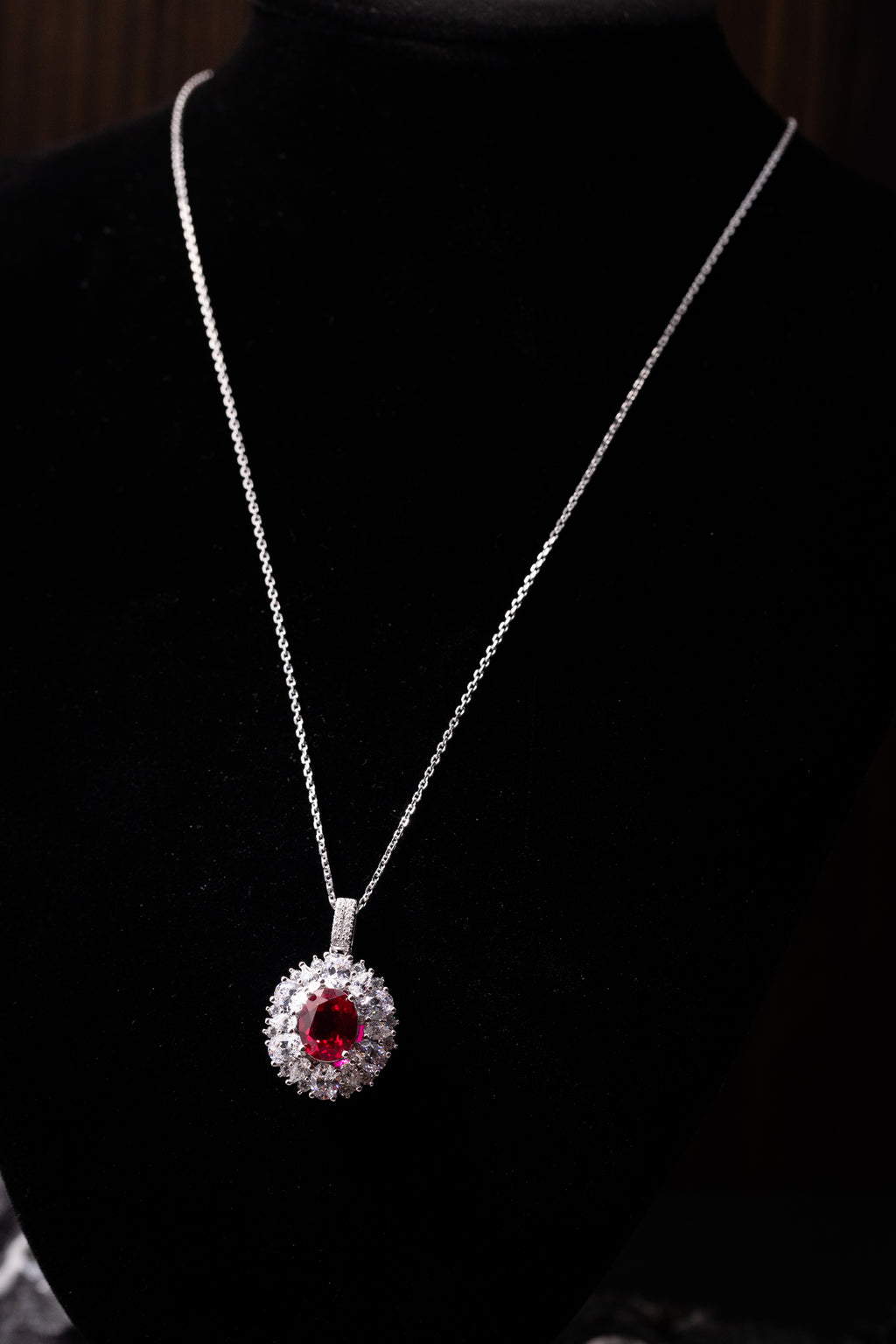 925 Sterling Silver Ruby Oval Halo Jewelry Set