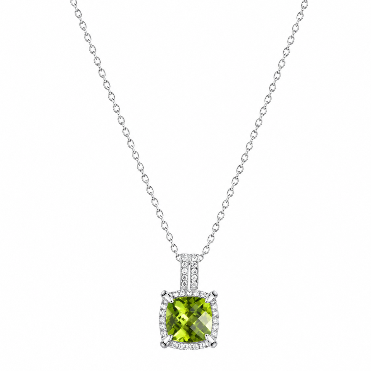 Nysera Peridot Halo Pendant Necklace