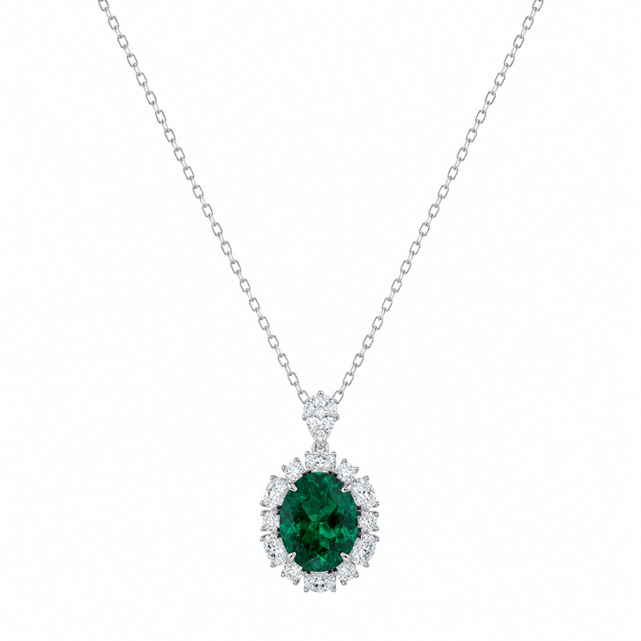 Nysera Emerald Halo Pendant Necklace
