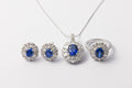 925 Sterling Silver Blue Sapphire Oval Halo Jewelry Set